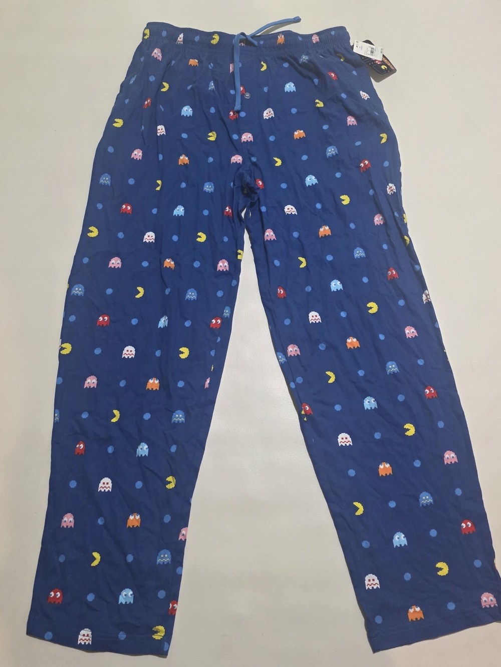 Men's Pac-Man PJ Bottoms, Color: Blue, Size: L. 100% Cotton.